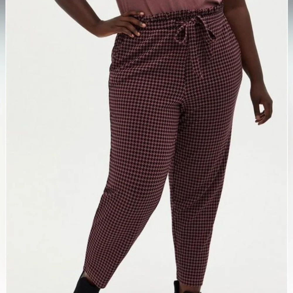 Torrid 0 Slim Taper Studio Luxe Ponte High-Rise Tie-Front Pant Houndstooth Large